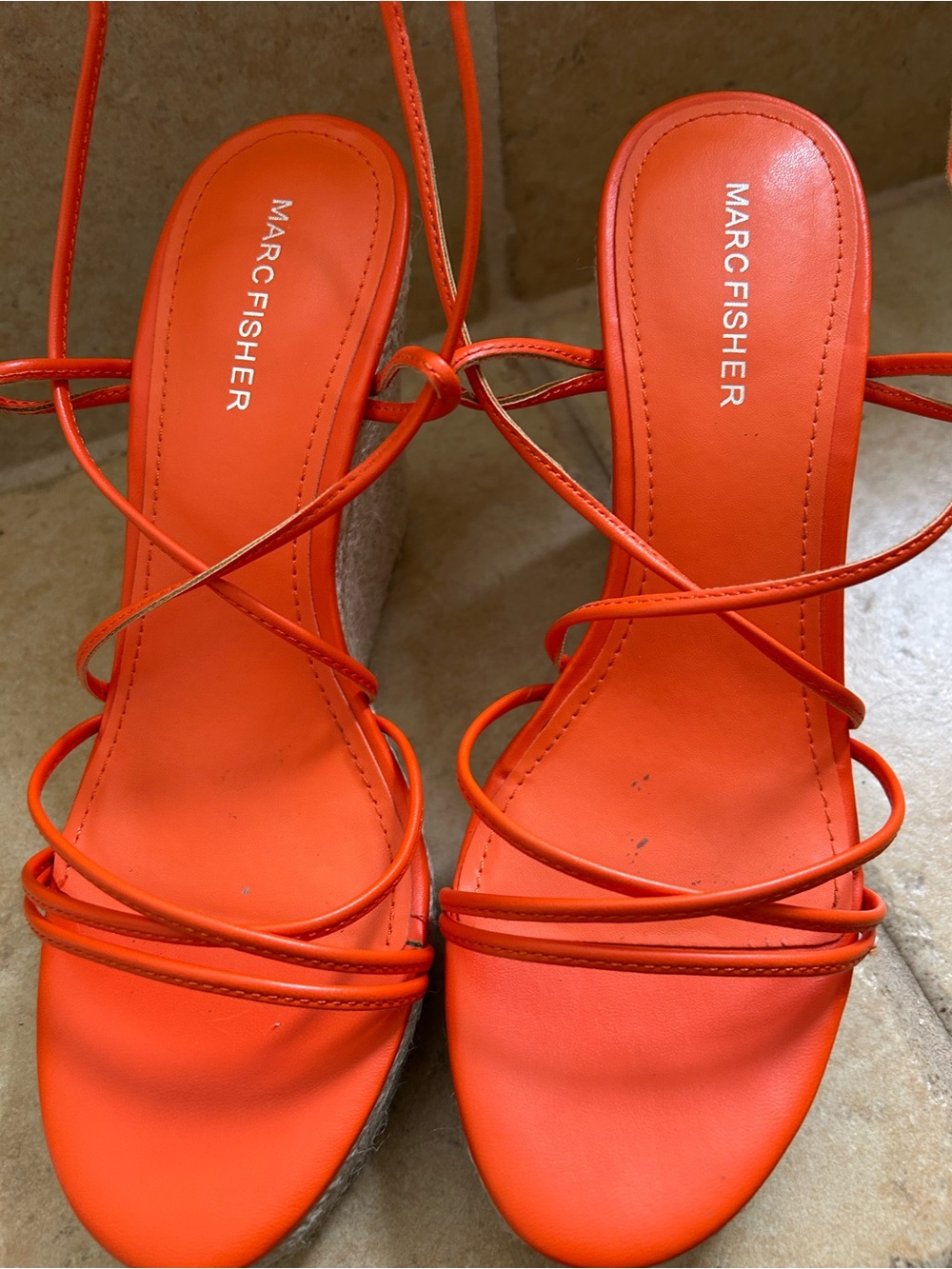 Marc Fisher Bright Orange Lace-Up Wedge Sandals
